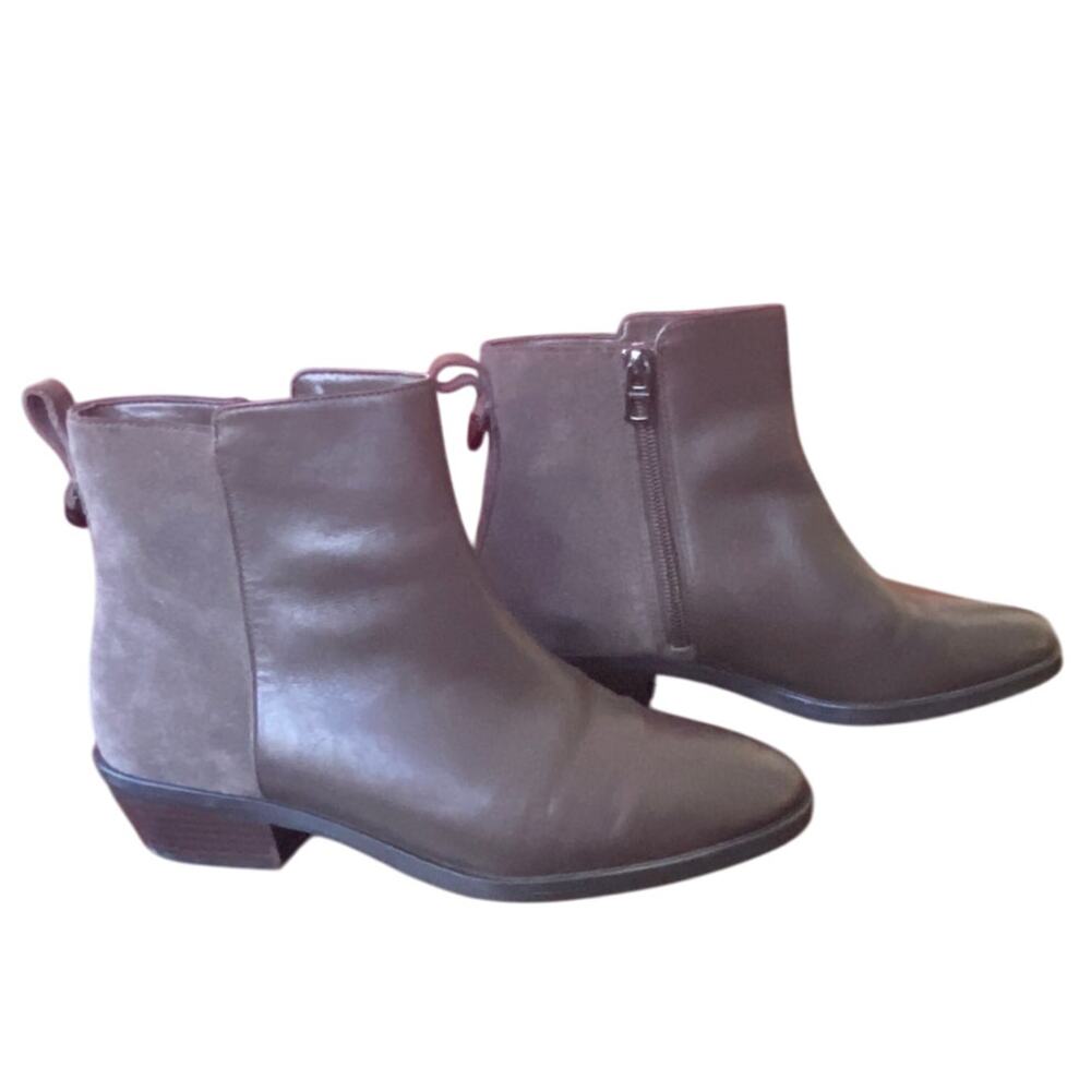 COACH Carmen Booties Two Tone Taupe Brown Leather Suede 5B USED Ankle Side Zip